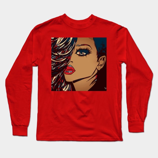 Brown Shades of Beauty Curly Girl Red Lips Long Sleeve T-Shirt by EllenDaisyShop